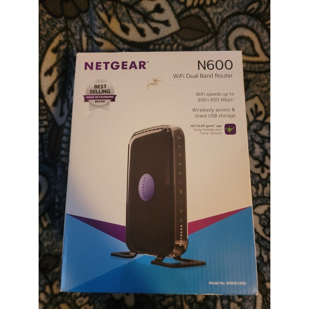 Netgear N600 WiFi Dual Band Router WNDR3400 w/‎ Power Cable & Box